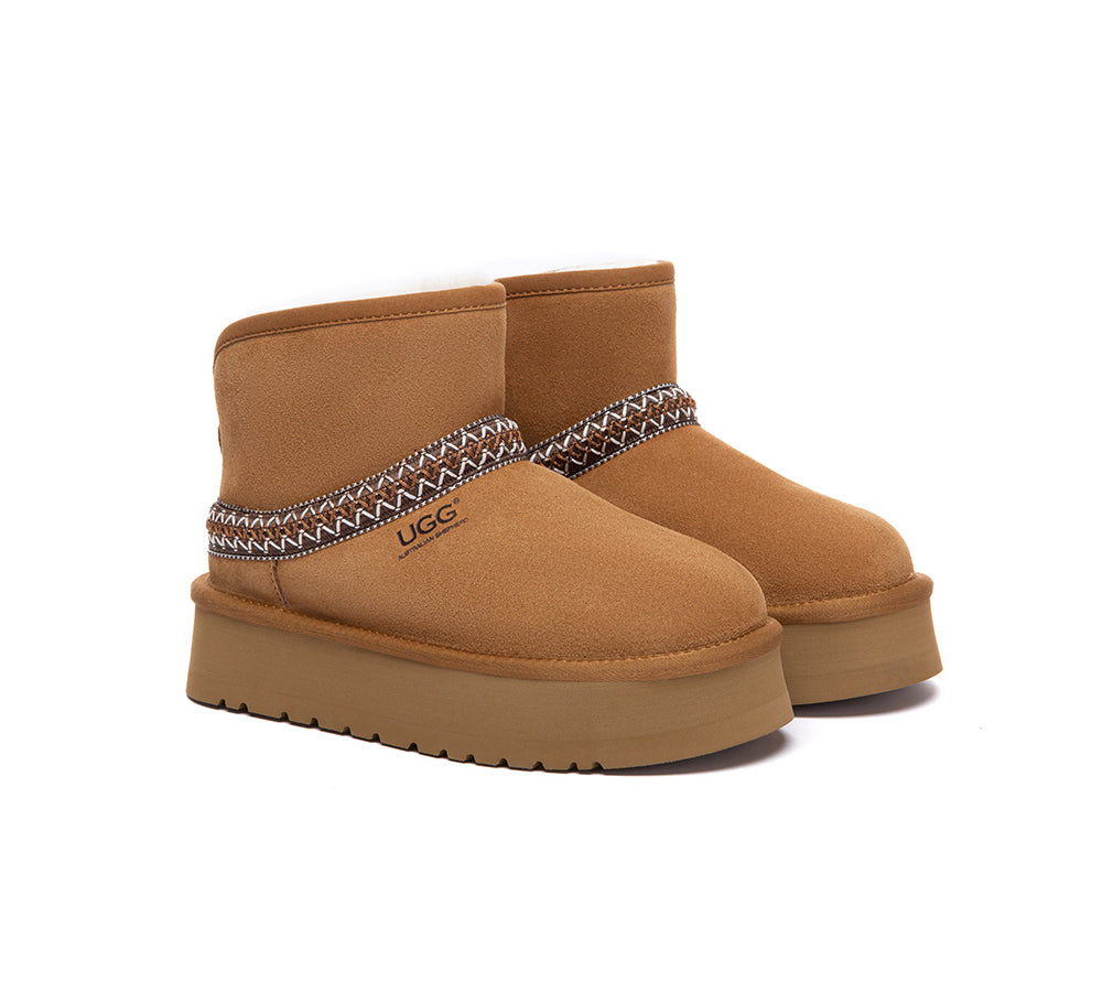 UGG Boots Sheepskin Wool Ankle Knitted Platform Fayle
