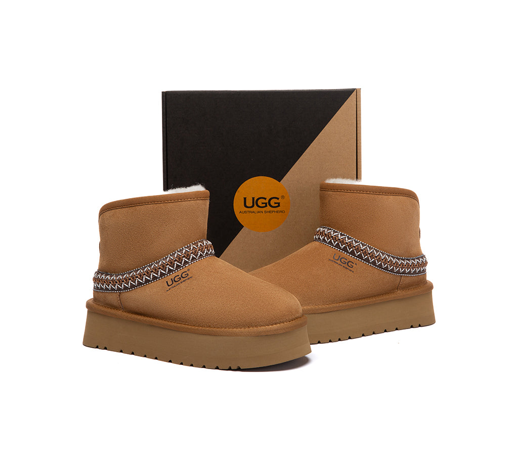 UGG Boots Sheepskin Wool Ankle Knitted Platform Fayle