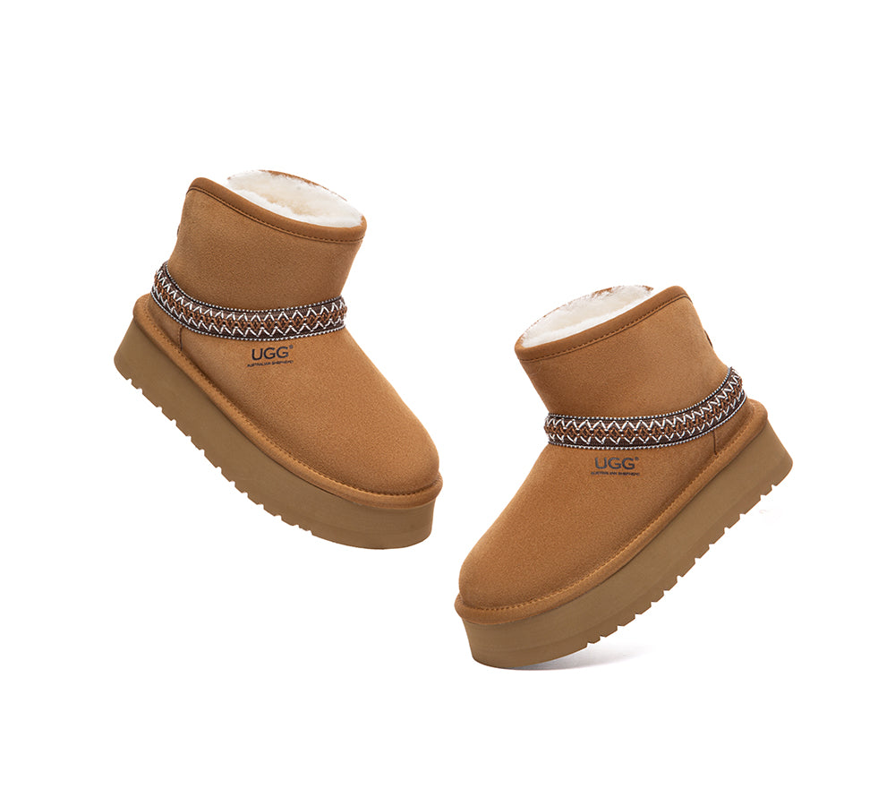UGG Boots Sheepskin Wool Ankle Knitted Platform Fayle
