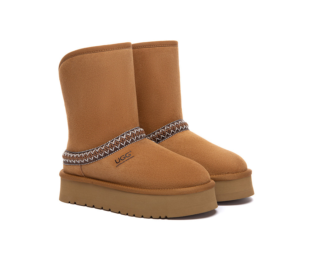 UGG Boots Sheepskin Wool Short Knitted Platform Fayle