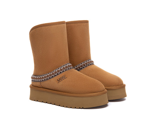 UGG Boots Sheepskin Wool Short Knitted Platform Fayle