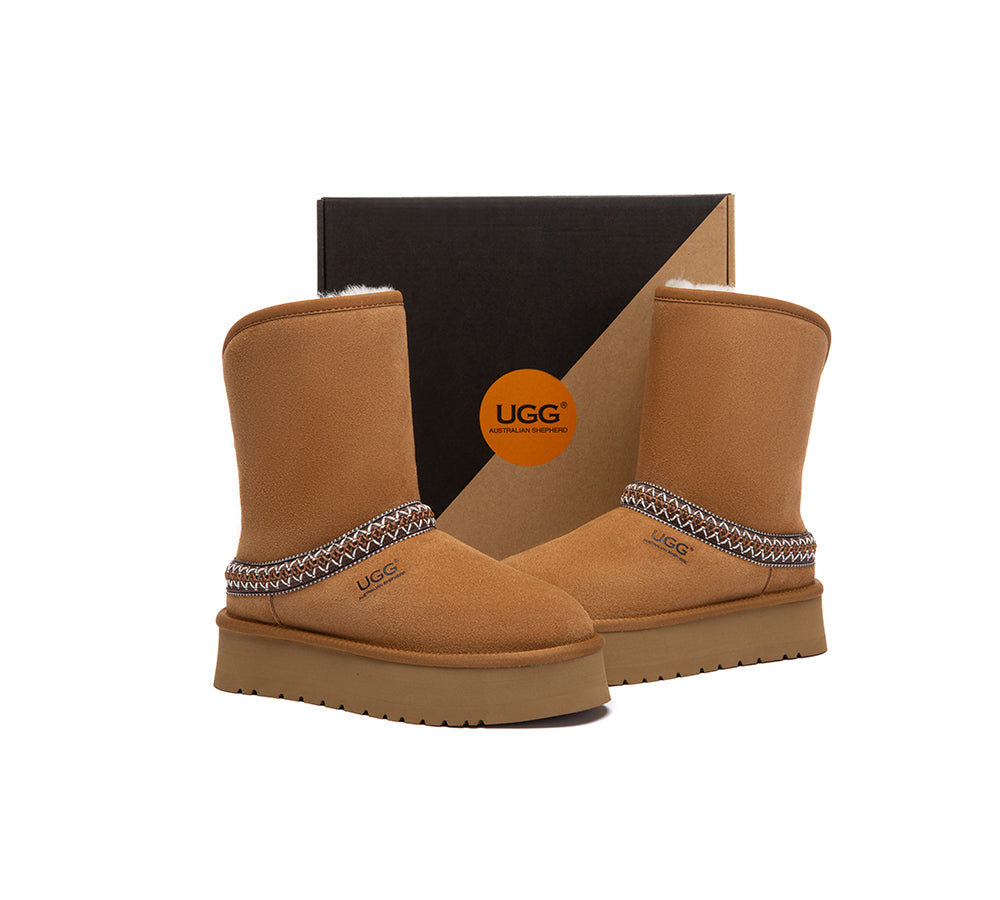 UGG Boots Sheepskin Wool Short Knitted Platform Fayle