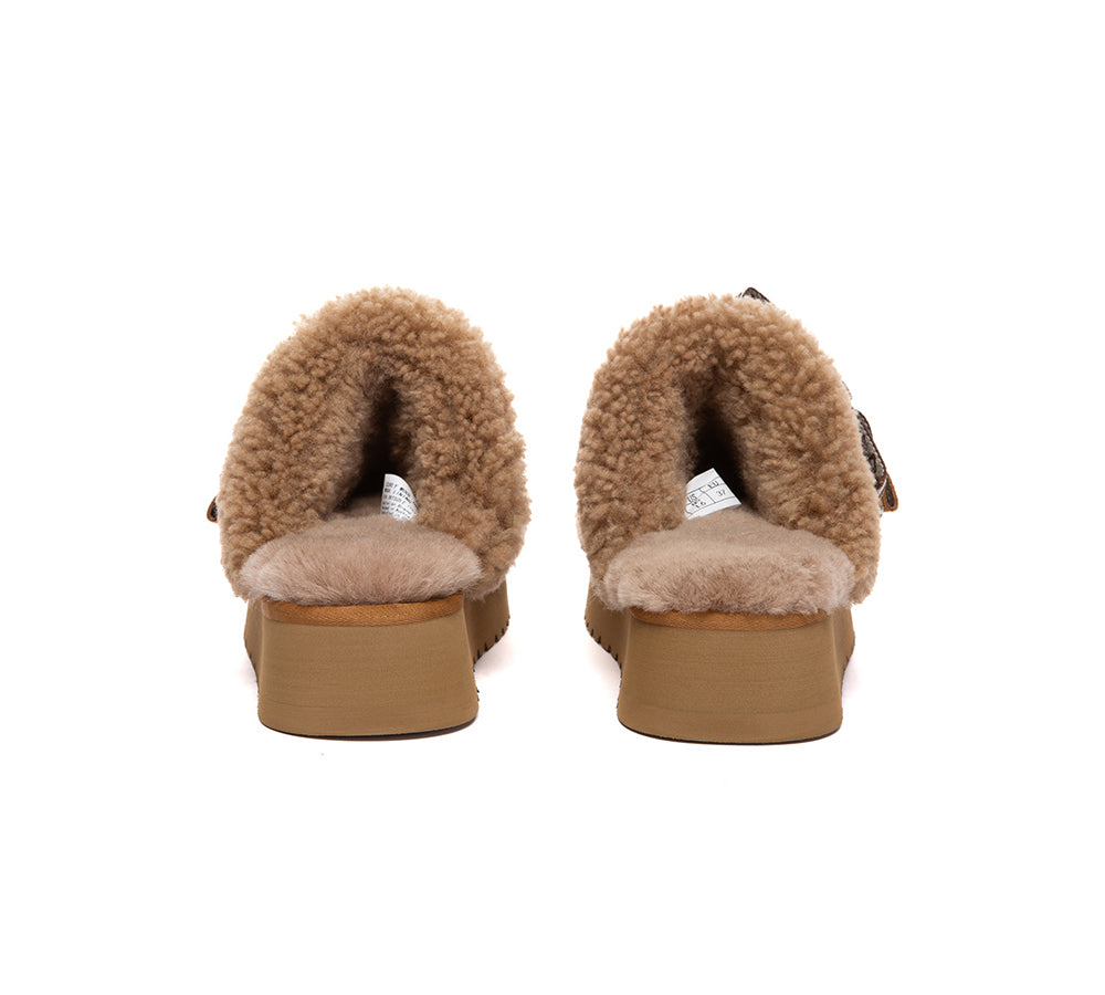 UGG Slippers Women Sheepskin Wool Bow Platform Cecil