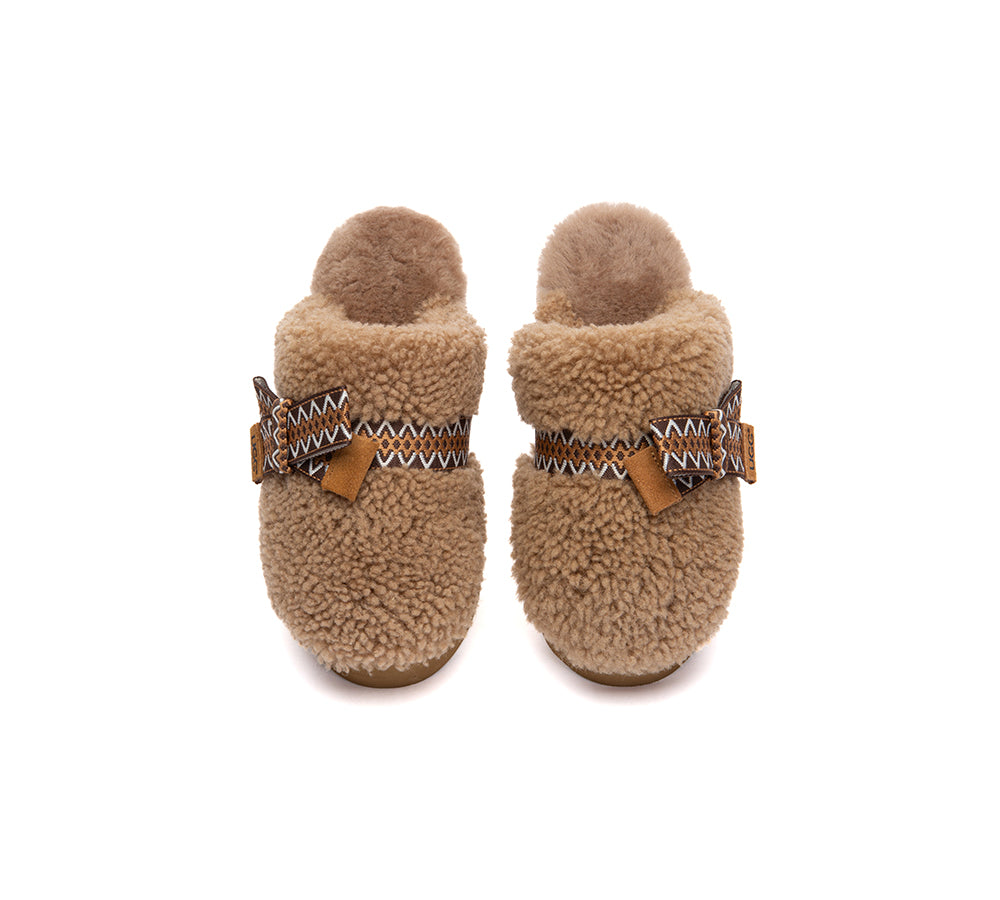 UGG Slippers Women Sheepskin Wool Bow Platform Cecil