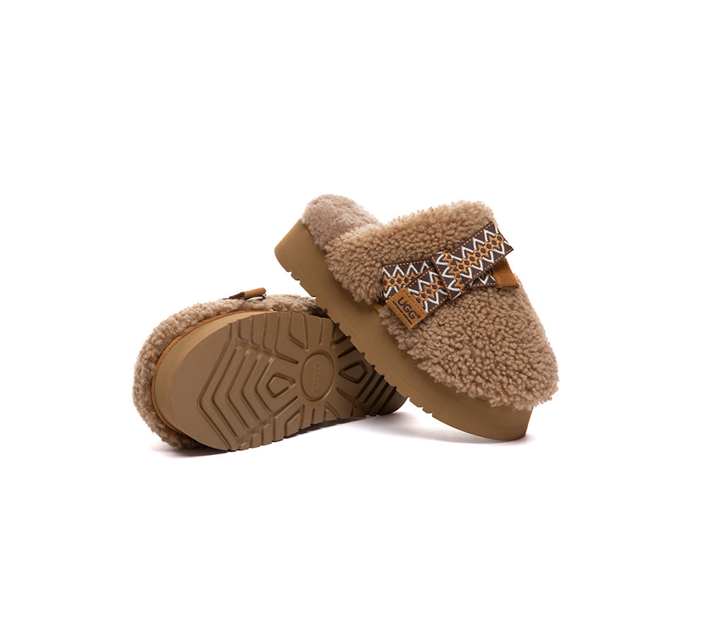 UGG Slippers Women Sheepskin Wool Bow Platform Cecil