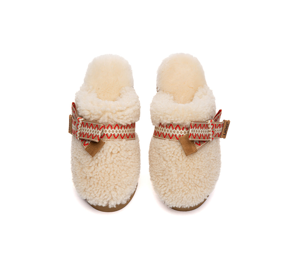 UGG Slippers Women Sheepskin Wool Bow Platform Cecil