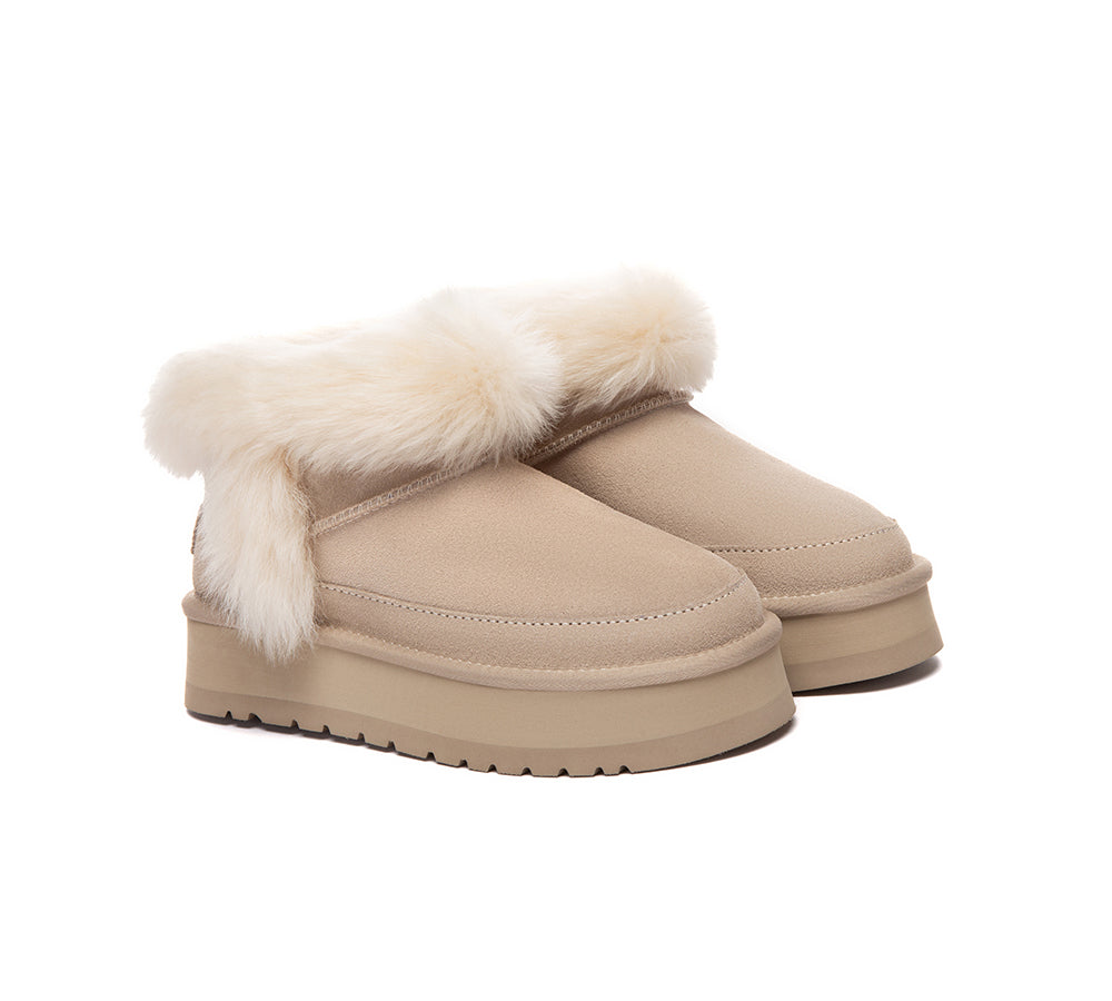 UGG Boots Women Sheepskin Wool Trim Ankle Platform Frovia