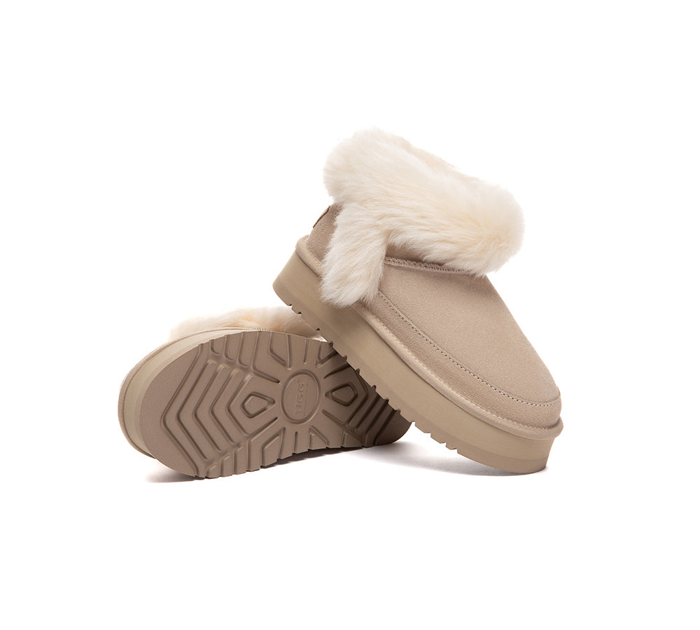 UGG Boots Women Sheepskin Wool Trim Ankle Platform Frovia