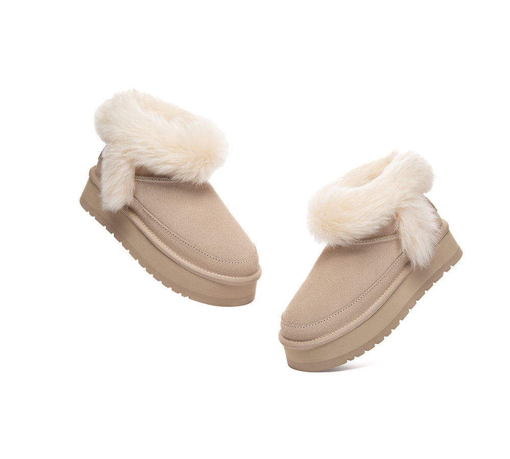 UGG Boots Women Sheepskin Wool Trim Ankle Platform Frovia