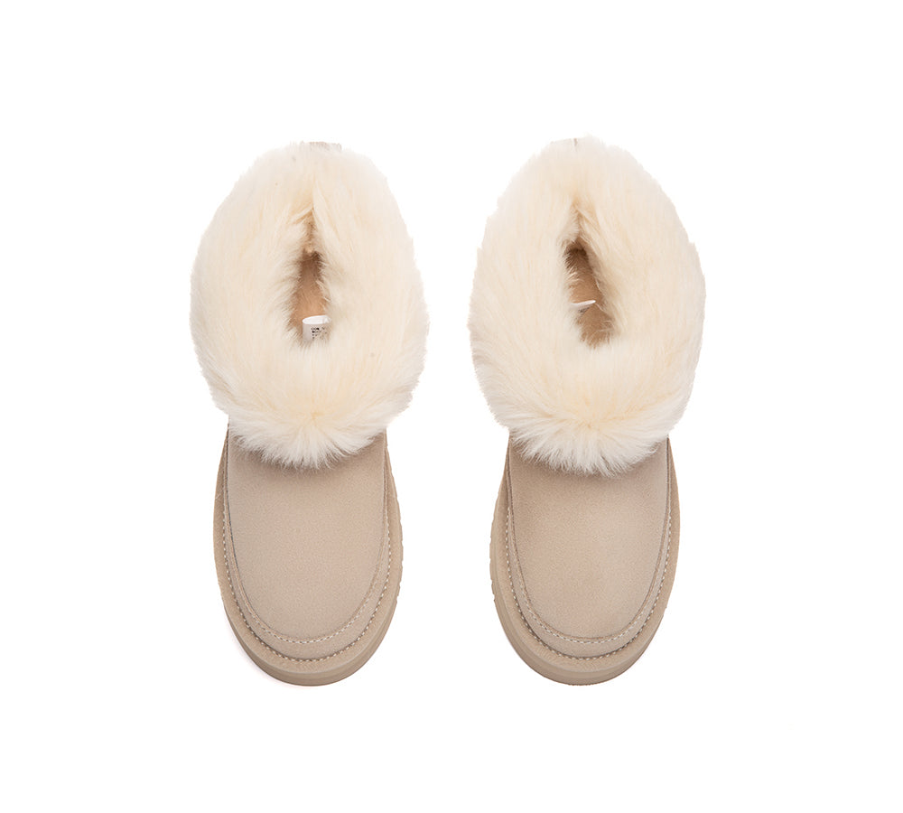 UGG Boots Women Sheepskin Wool Trim Ankle Platform Frovia