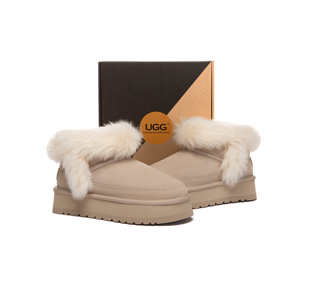 UGG Boots Women Sheepskin Wool Trim Ankle Platform Frovia