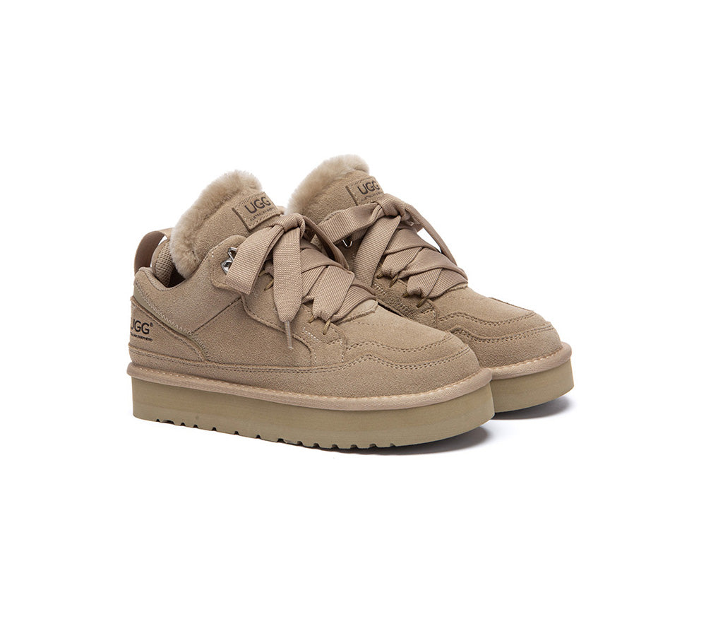 UGG Boots Sheepskin Wool Lace Up Platform Sneakers Parklyn