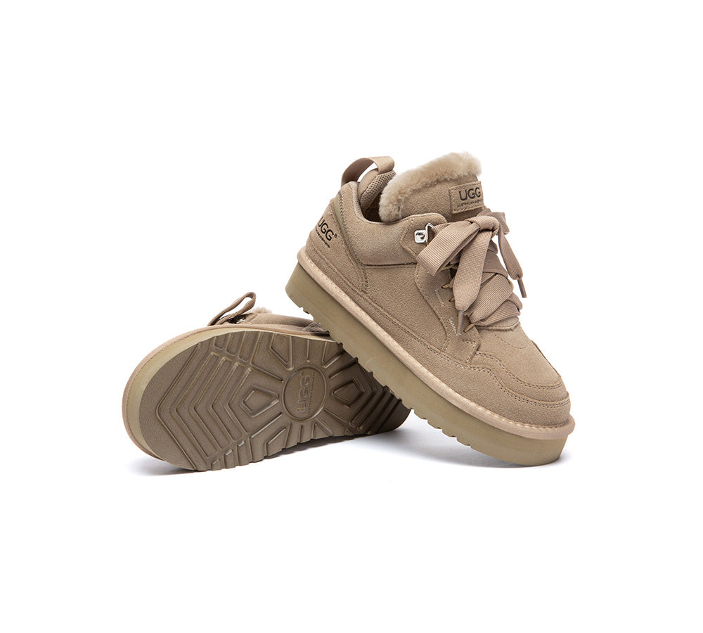 UGG Boots Sheepskin Wool Lace Up Platform Sneakers Parklyn