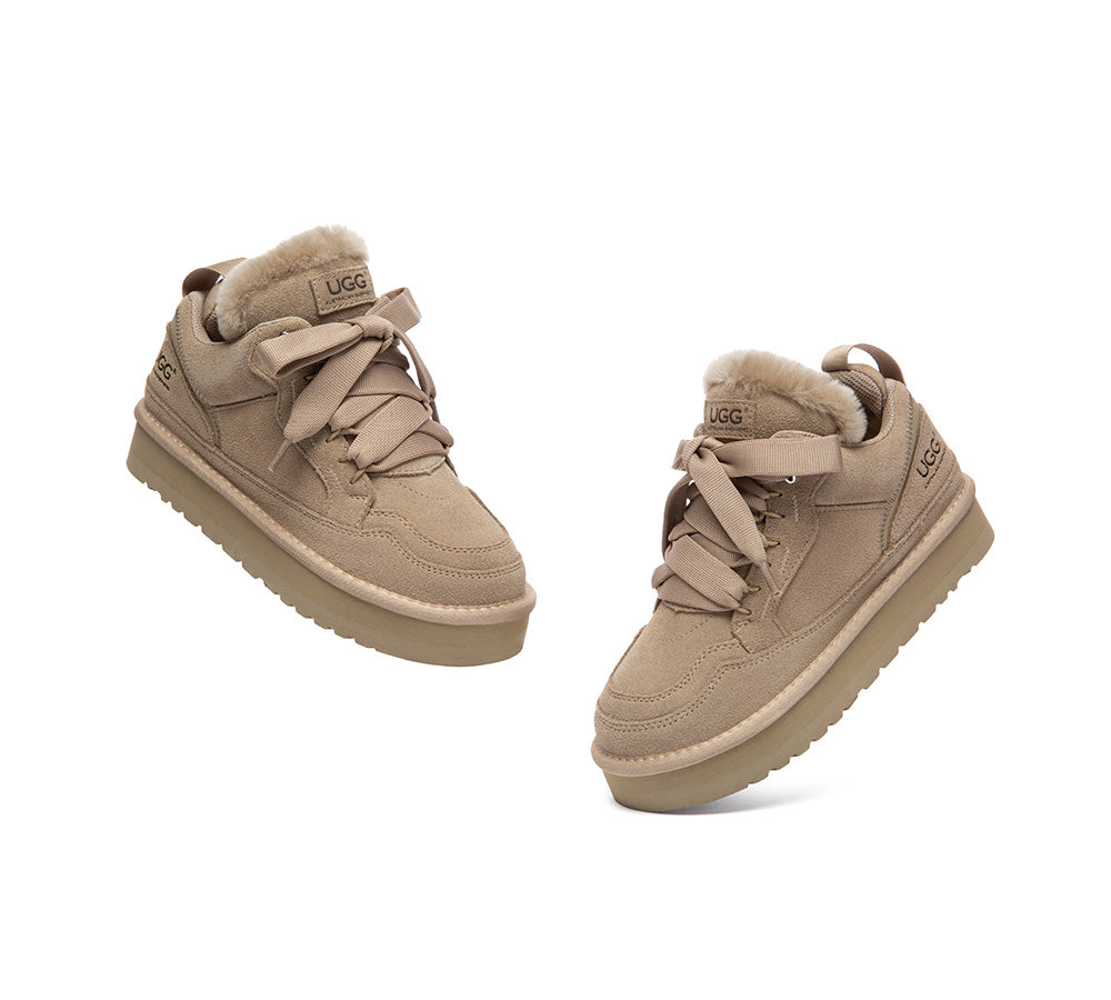 UGG Boots Sheepskin Wool Lace Up Platform Sneakers Parklyn