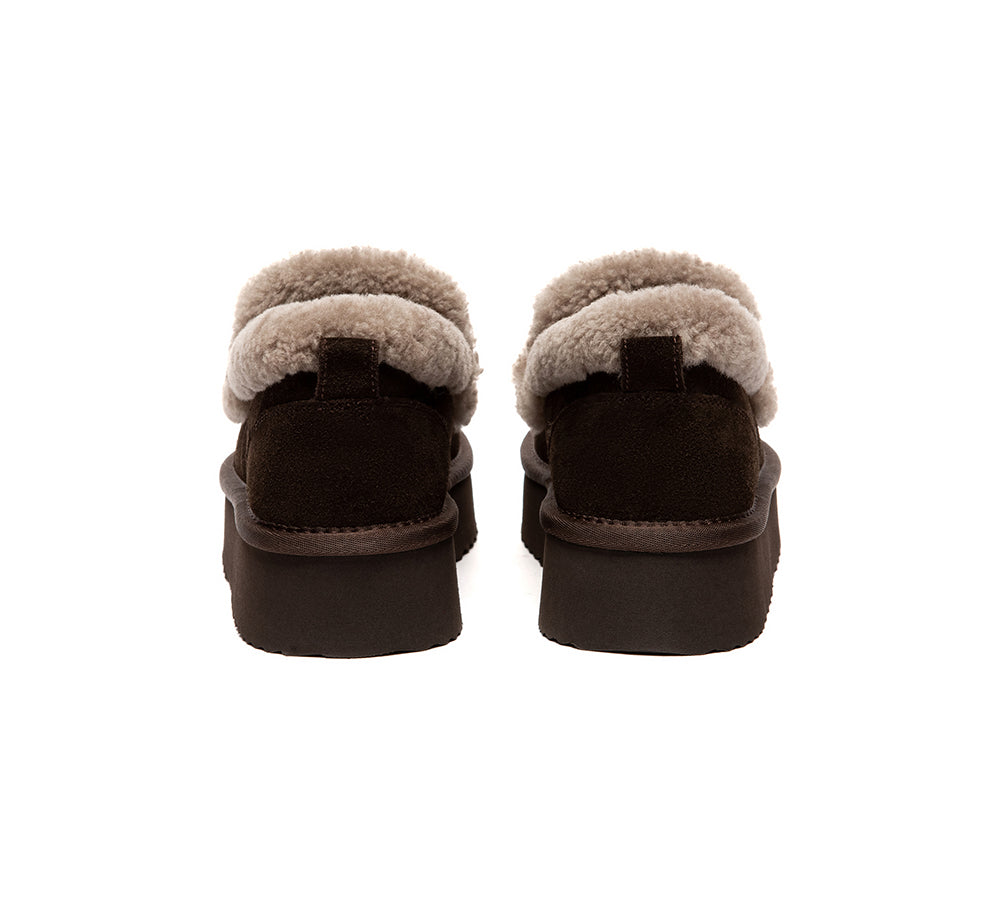 UGG Slippers Women Sheepskin Wool Ankle Platform Loafers Rilee
