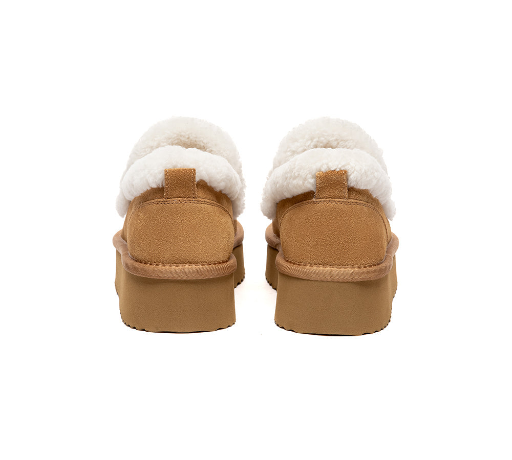 UGG Slippers Women Sheepskin Wool Ankle Platform Loafers Rilee
