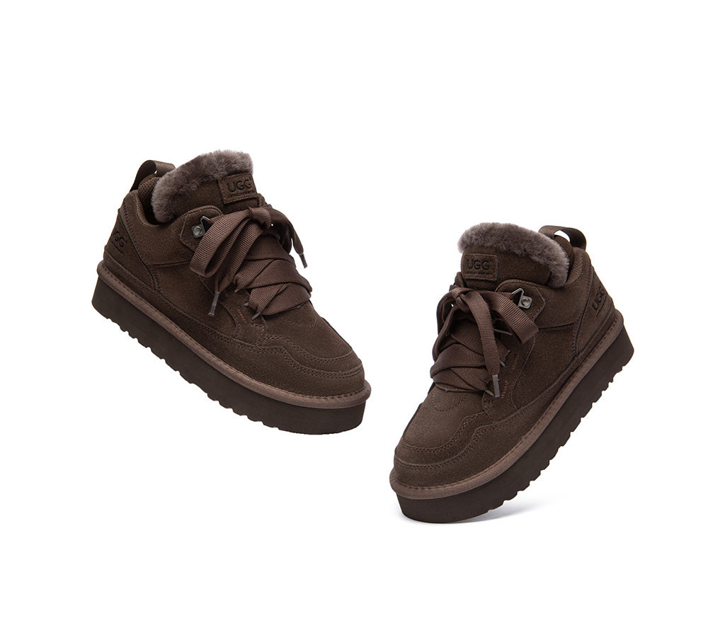 UGG Boots Sheepskin Wool Lace Up Platform Sneakers Parklyn