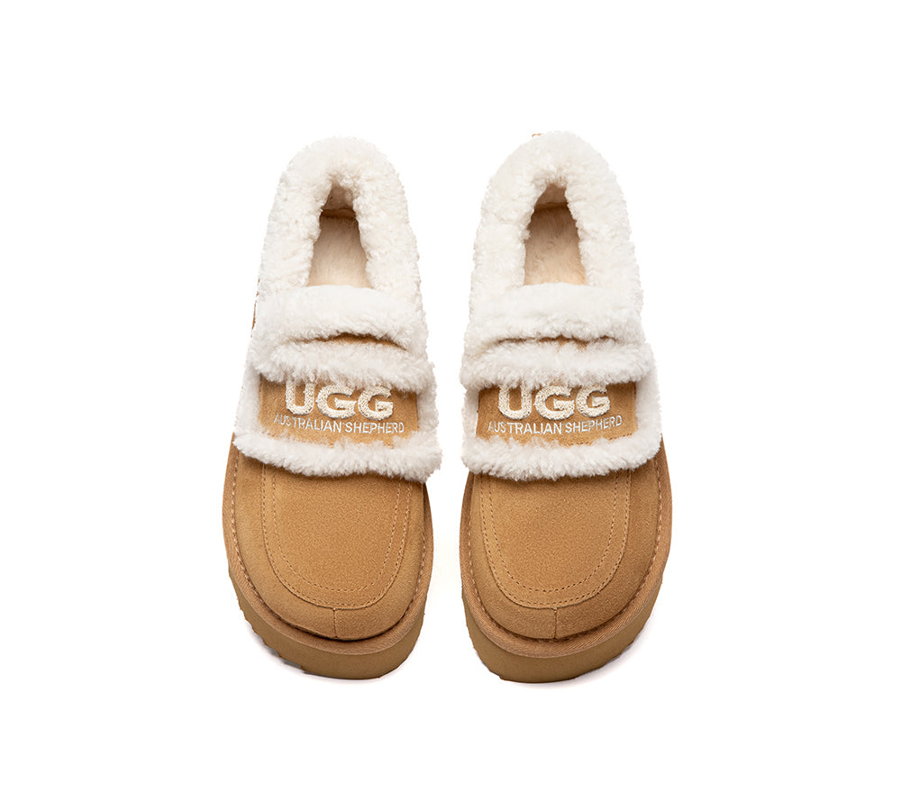 UGG Slippers Women Sheepskin Wool Ankle Platform Loafers Rilee