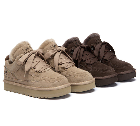 UGG Boots Sheepskin Wool Lace Up Platform Sneakers Parklyn