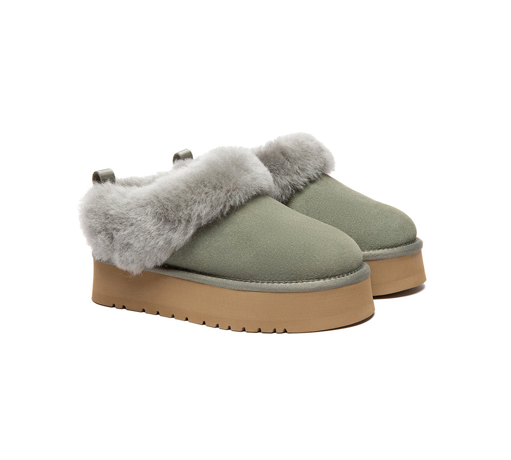 UGG Slippers Sheepskin Wool Collar Ankle Platform Glacial
