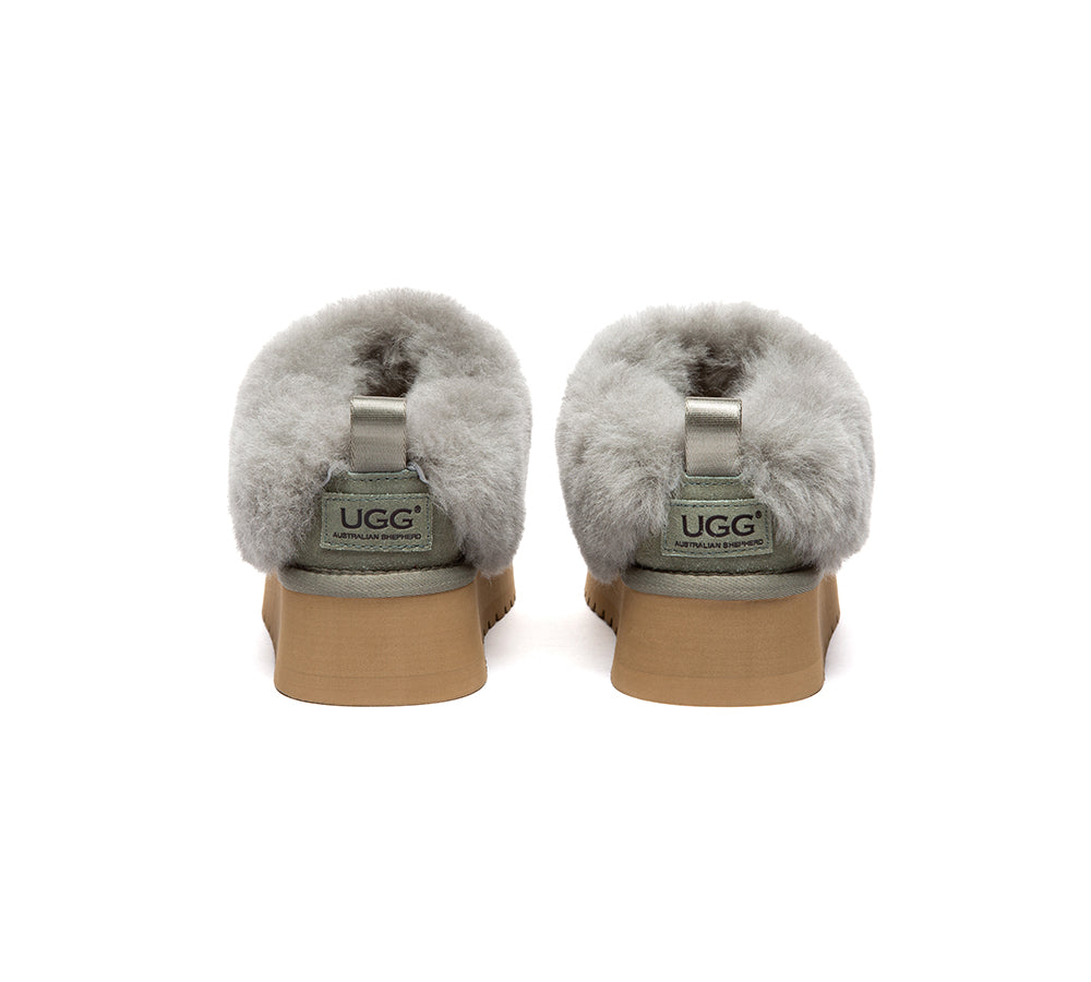 UGG Slippers Sheepskin Wool Collar Ankle Platform Glacial