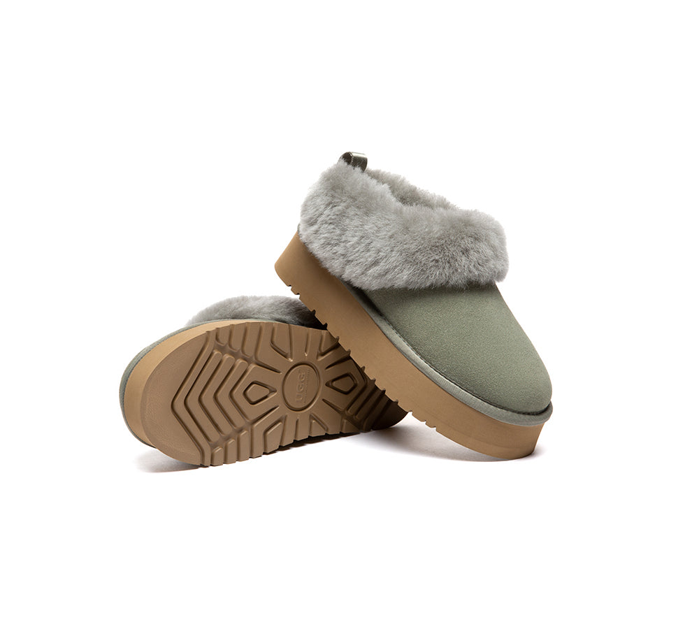 UGG Slippers Sheepskin Wool Collar Ankle Platform Glacial