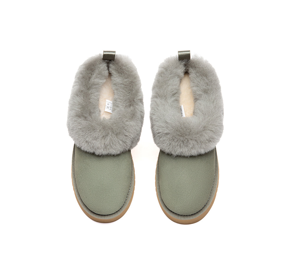 UGG Slippers Sheepskin Wool Collar Ankle Platform Glacial