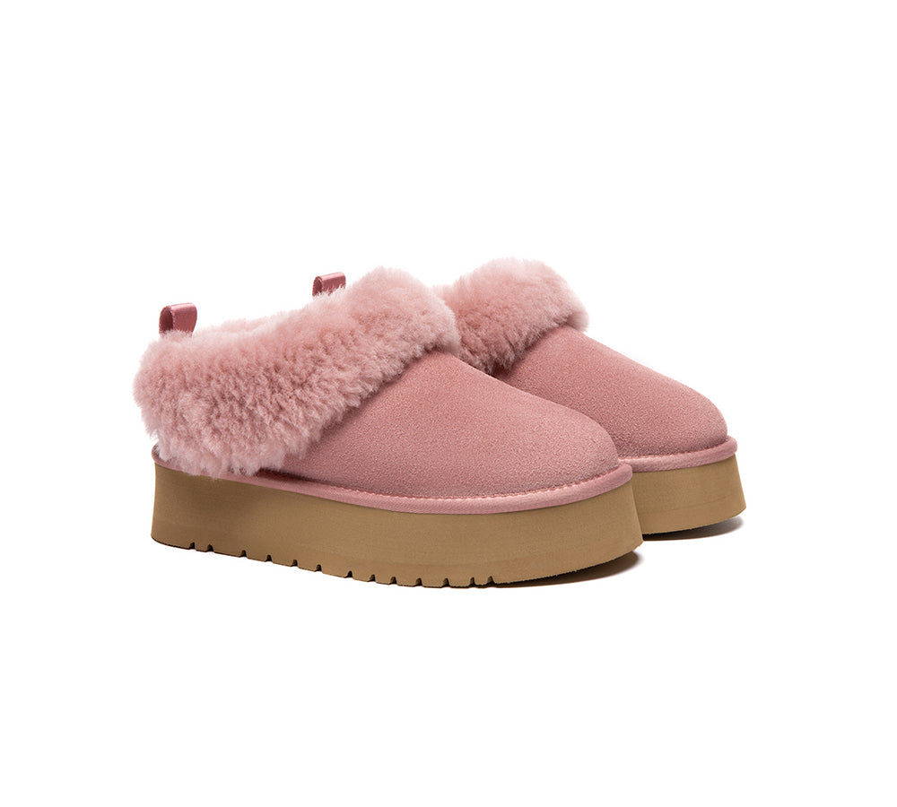 UGG Slippers Sheepskin Wool Collar Ankle Platform Glacial