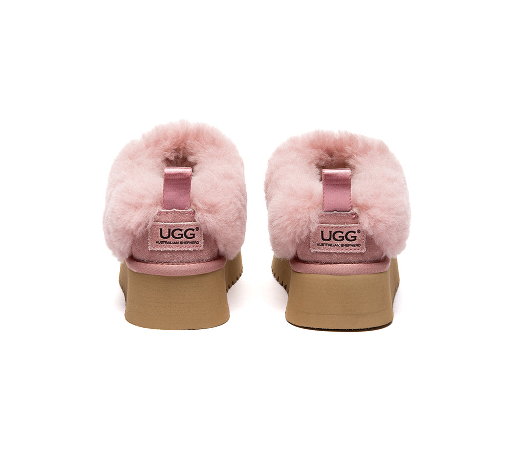 UGG Slippers Sheepskin Wool Collar Ankle Platform Glacial