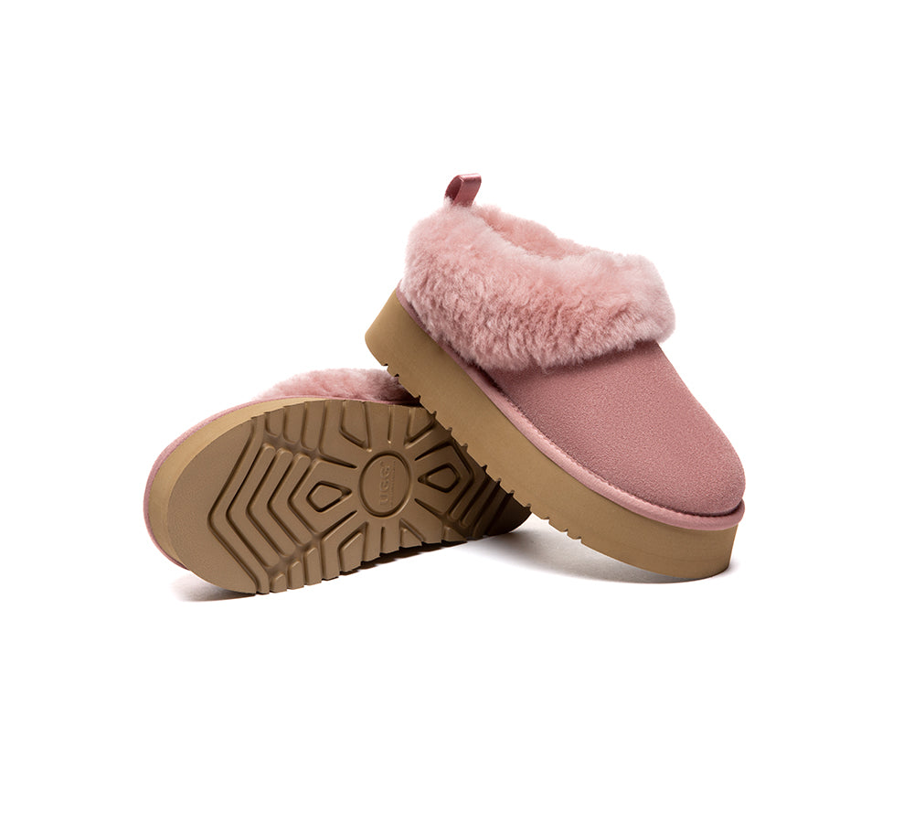 UGG Slippers Sheepskin Wool Collar Ankle Platform Glacial