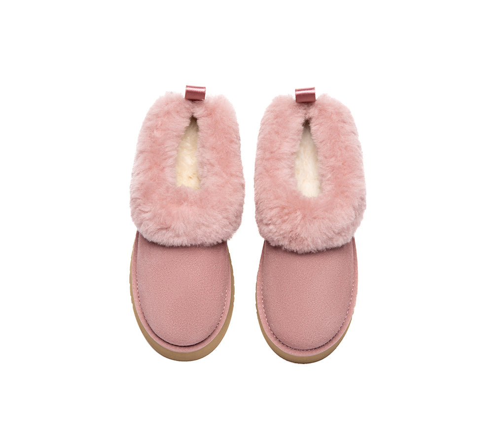 UGG Slippers Sheepskin Wool Collar Ankle Platform Glacial