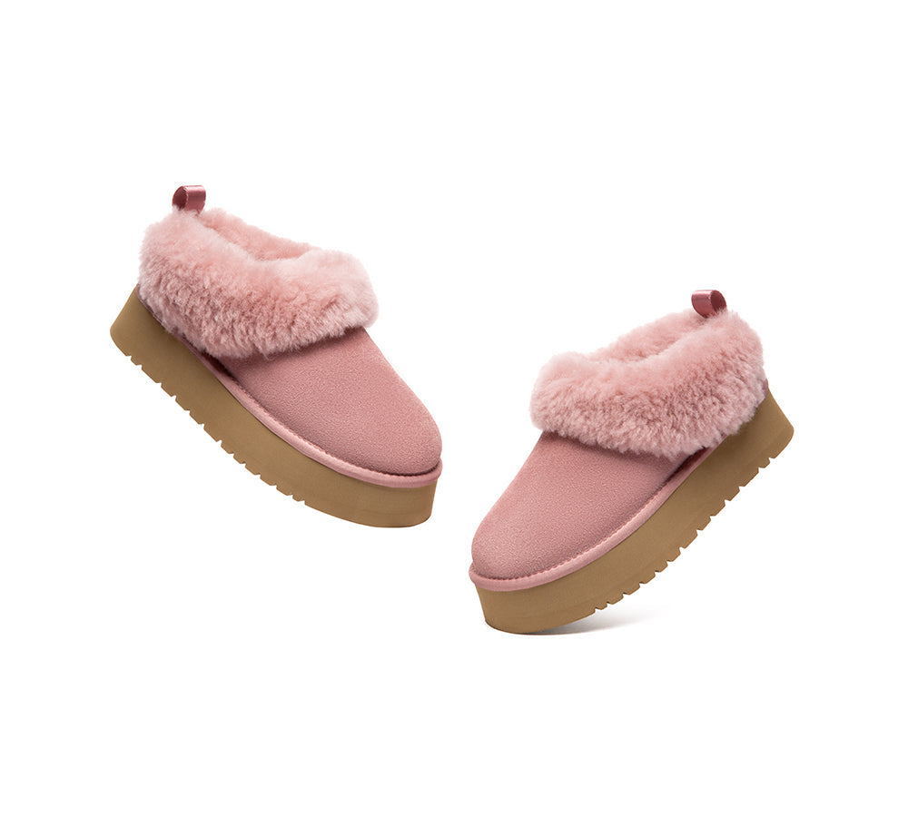 UGG Slippers Sheepskin Wool Collar Ankle Platform Glacial