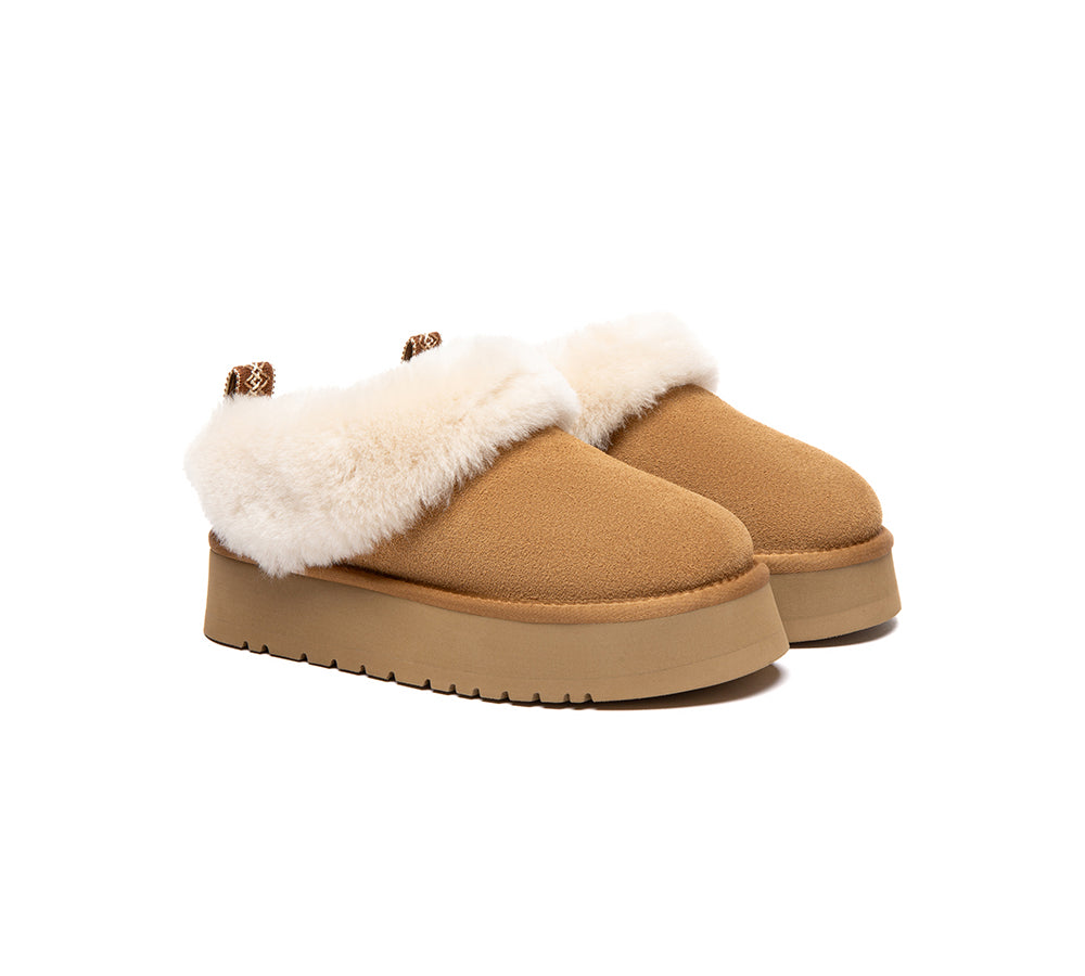 UGG Slippers Sheepskin Wool Collar Ankle Platform Glacial