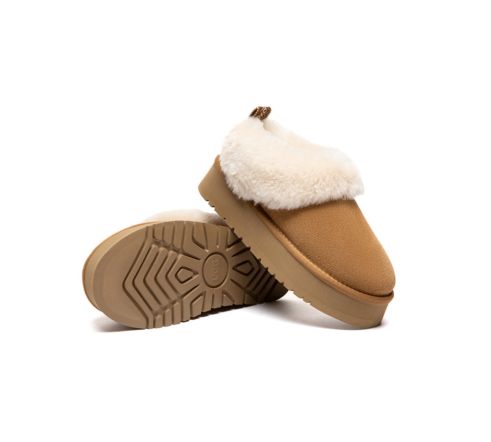 UGG Slippers Sheepskin Wool Collar Ankle Platform Glacial