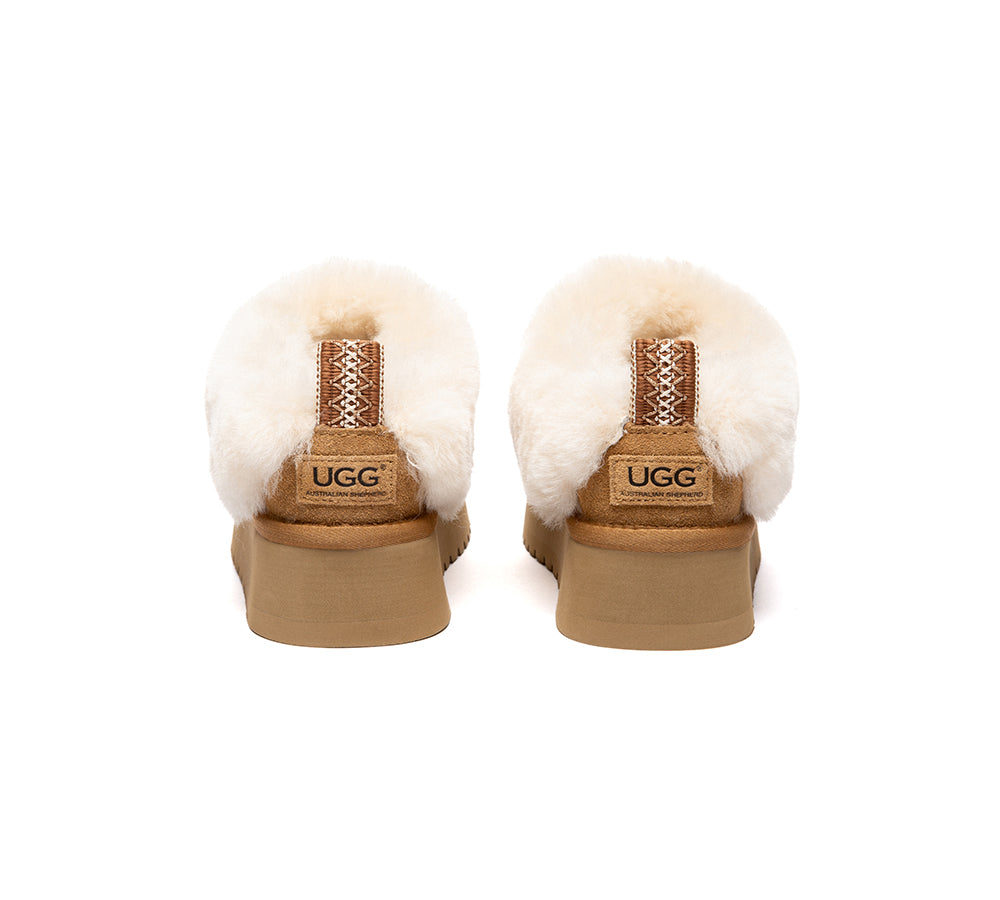 UGG Slippers Sheepskin Wool Collar Ankle Platform Glacial