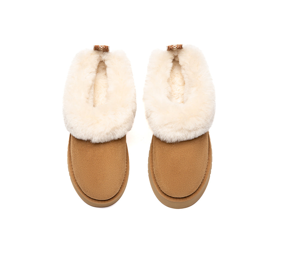 UGG Slippers Sheepskin Wool Collar Ankle Platform Glacial