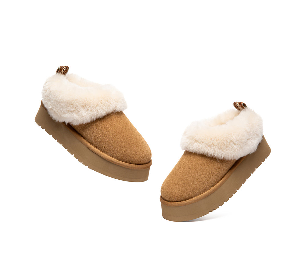 UGG Slippers Sheepskin Wool Collar Ankle Platform Glacial