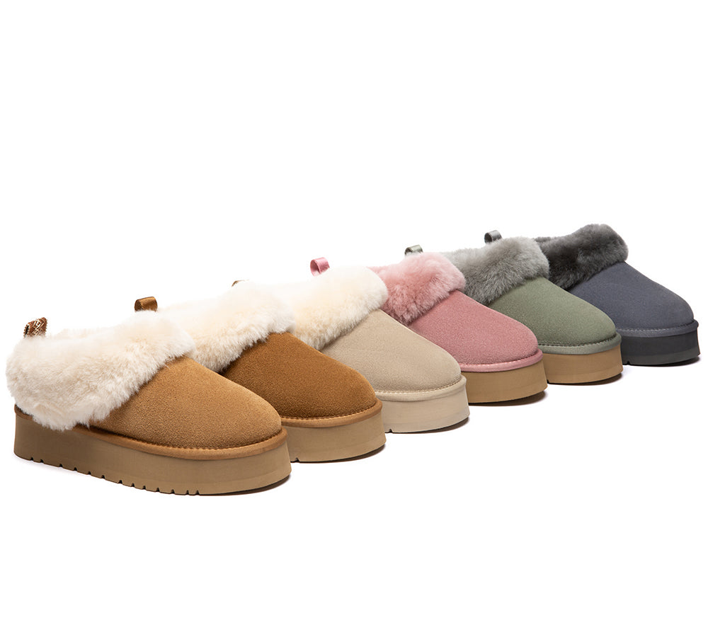 UGG Slippers Sheepskin Wool Collar Ankle Platform Glacial