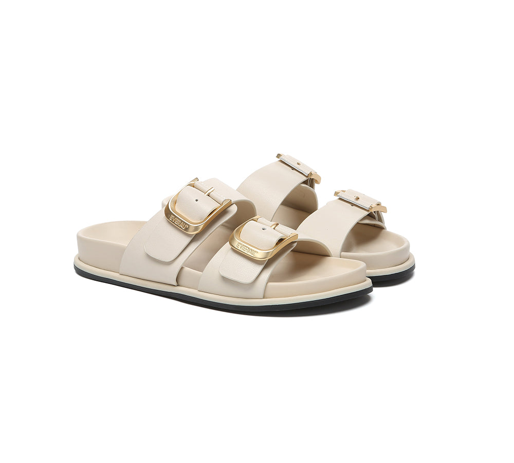 Women Double Adjustable Strap Buckle Flat Sandals Mounish