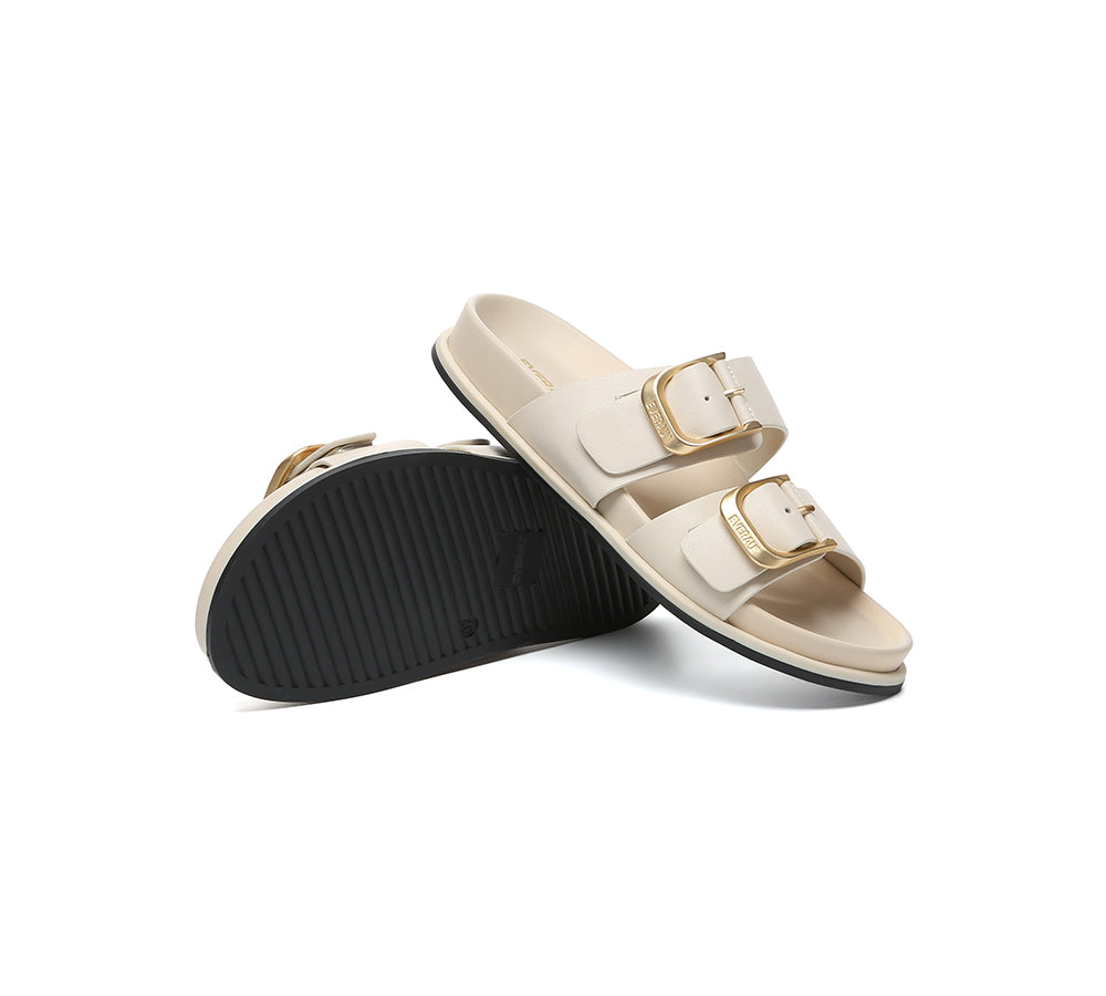 Women Double Adjustable Strap Buckle Flat Sandals Mounish
