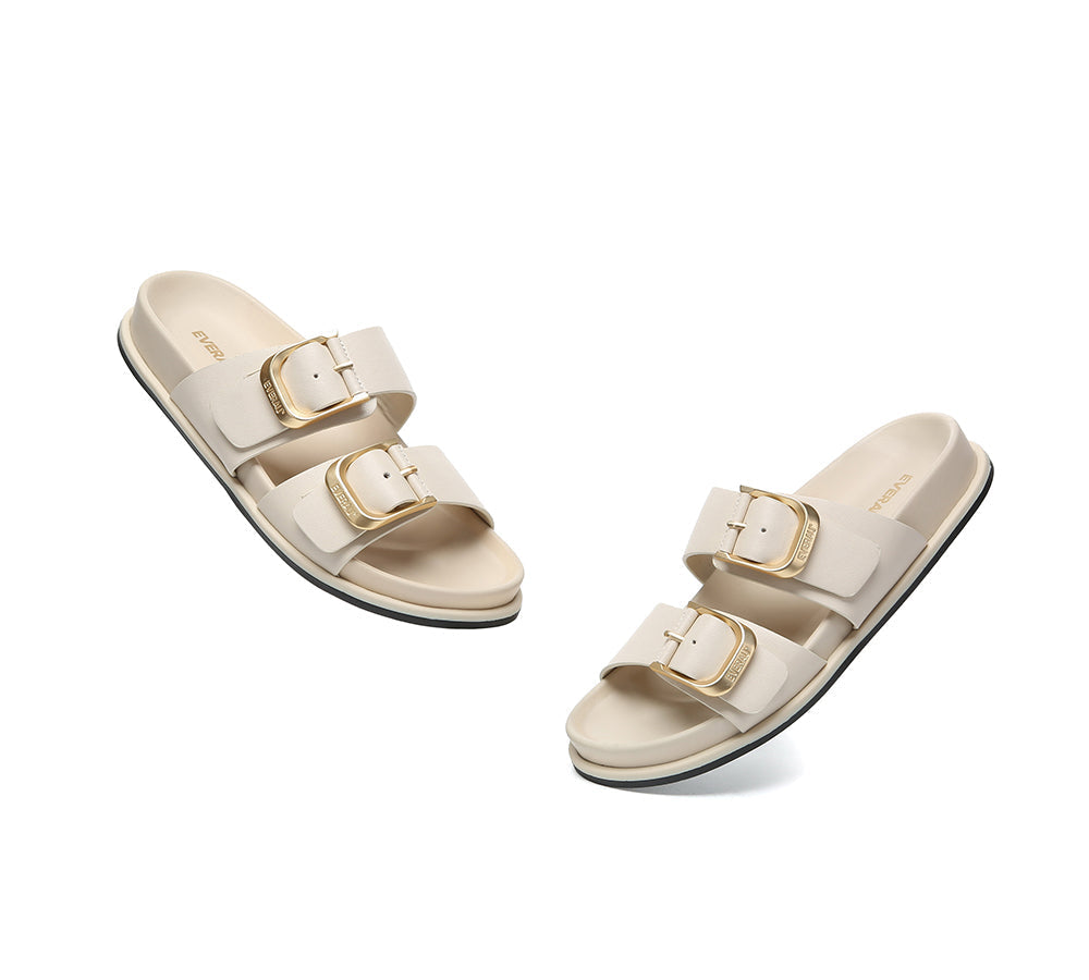 Women Double Adjustable Strap Buckle Flat Sandals Mounish