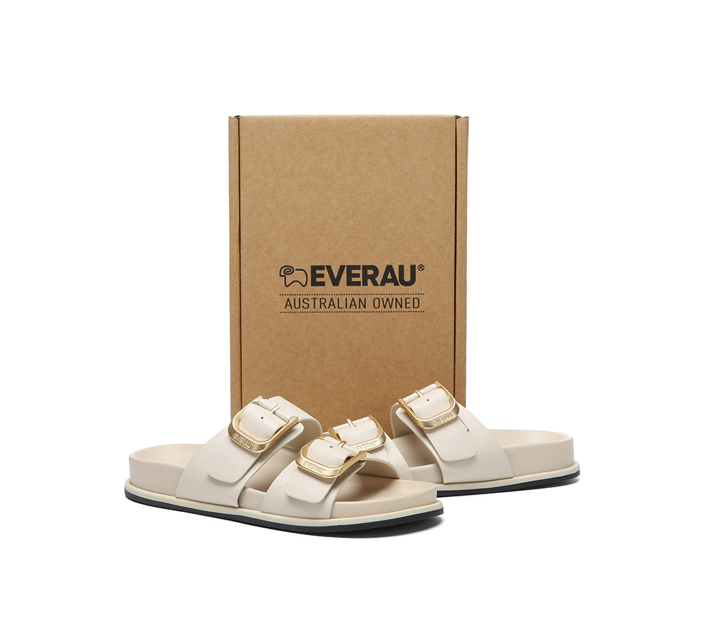 Women Double Adjustable Strap Buckle Flat Sandals Mounish