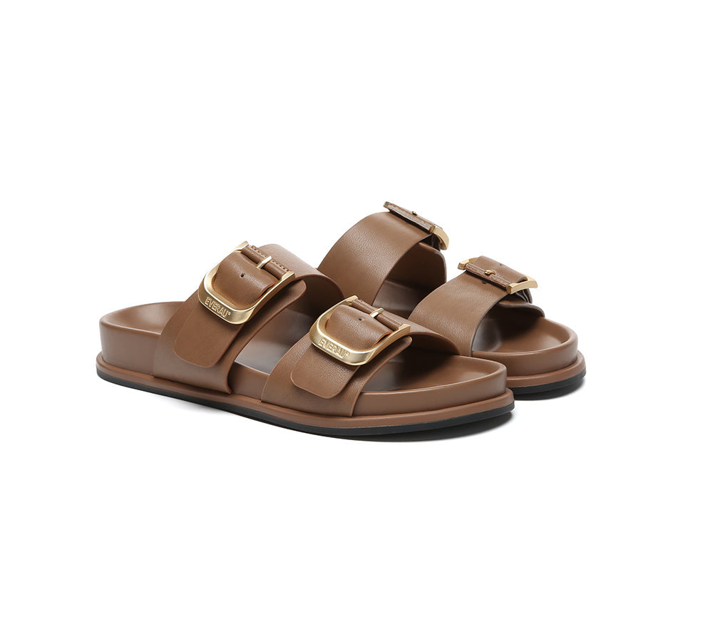 Women Double Adjustable Strap Buckle Flat Sandals Mounish