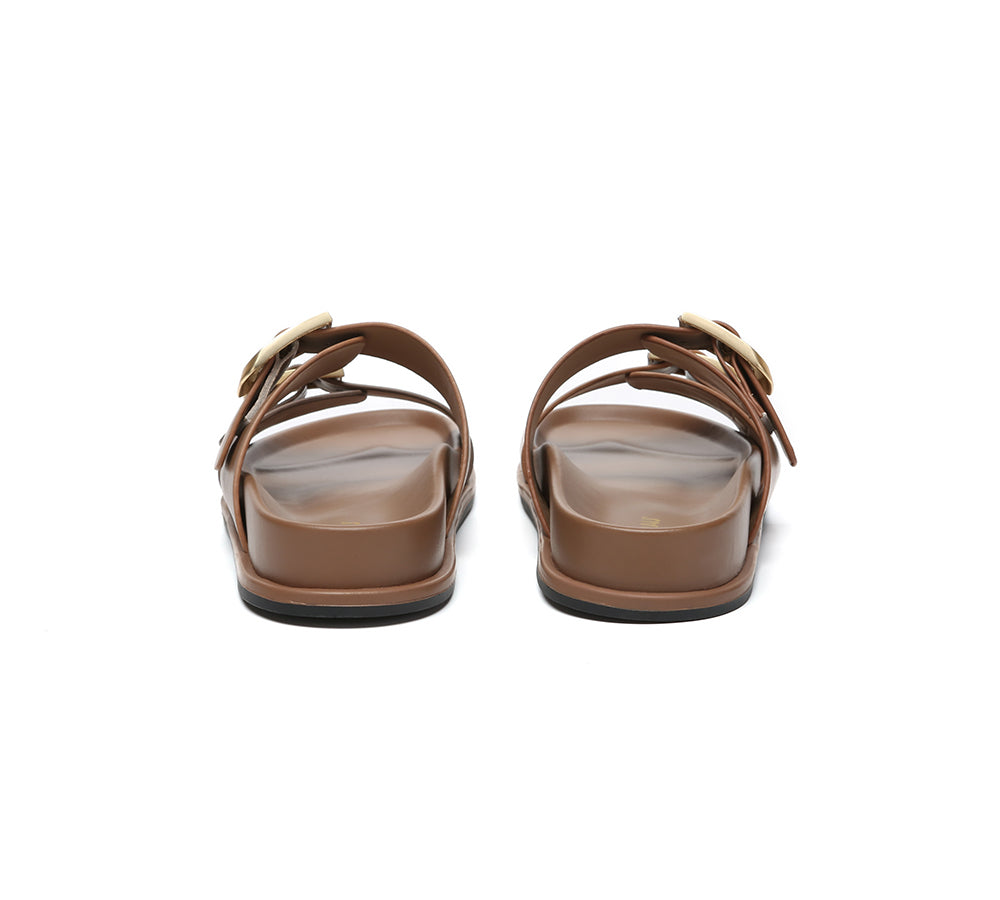 Women Double Adjustable Strap Buckle Flat Sandals Mounish