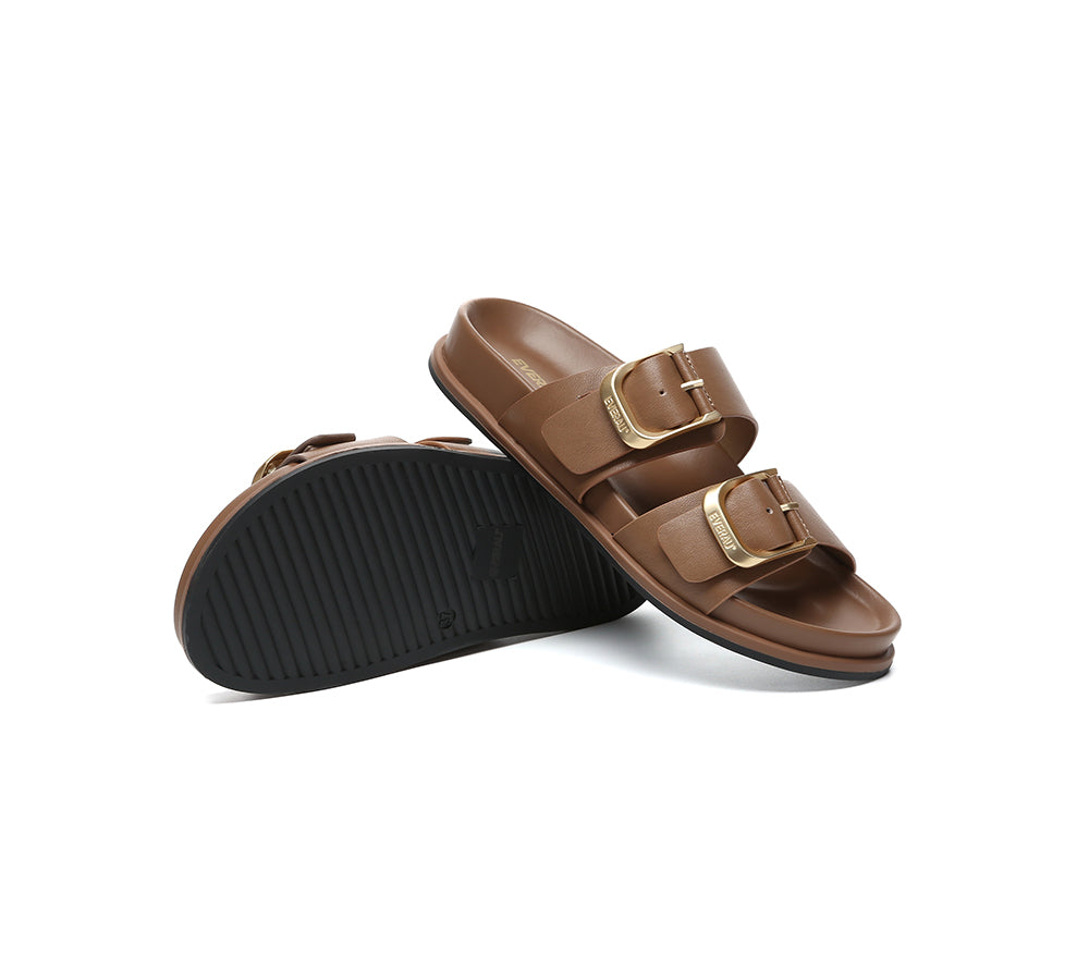 Women Double Adjustable Strap Buckle Flat Sandals Mounish