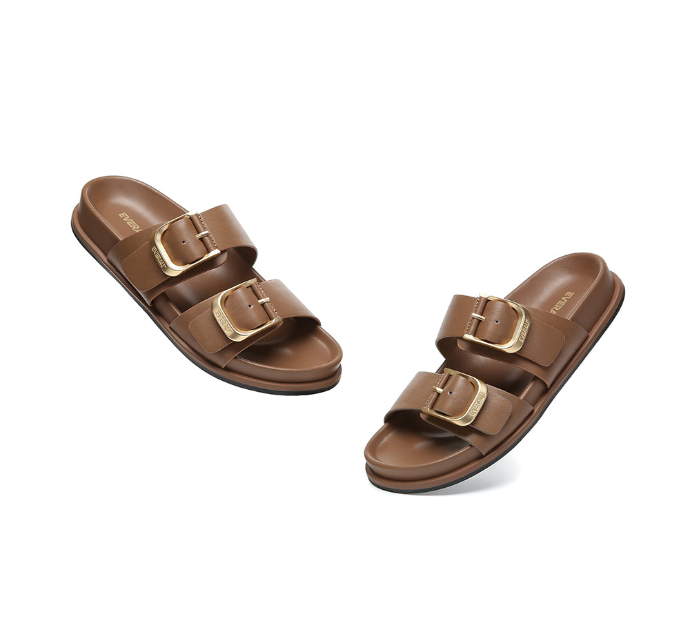 Women Double Adjustable Strap Buckle Flat Sandals Mounish