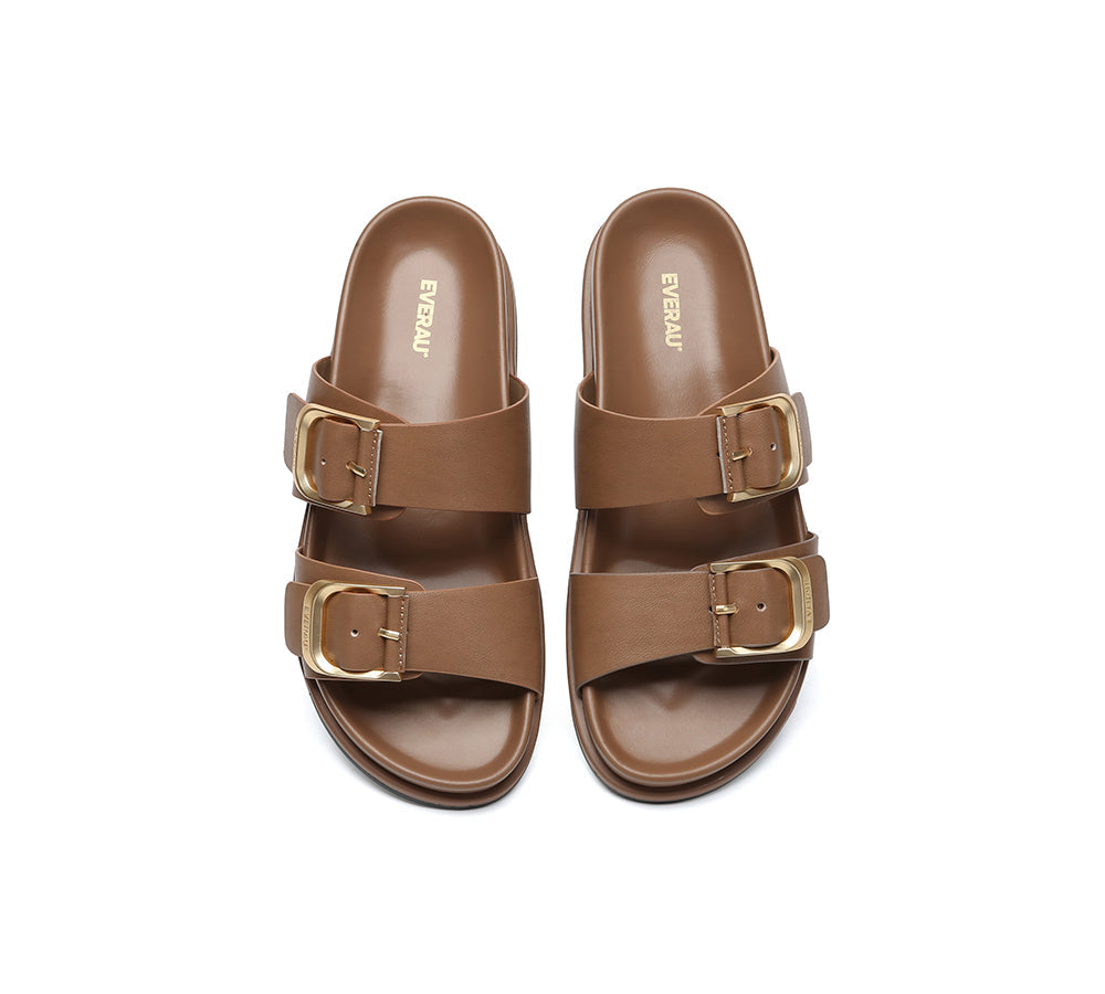 Women Double Adjustable Strap Buckle Flat Sandals Mounish
