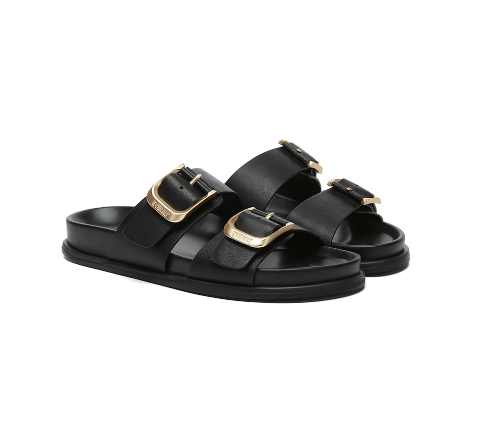 Women Double Adjustable Strap Buckle Flat Sandals Mounish