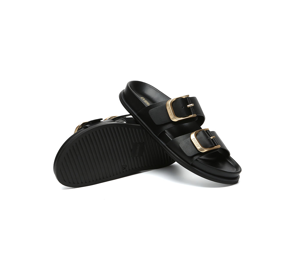 Women Double Adjustable Strap Buckle Flat Sandals Mounish