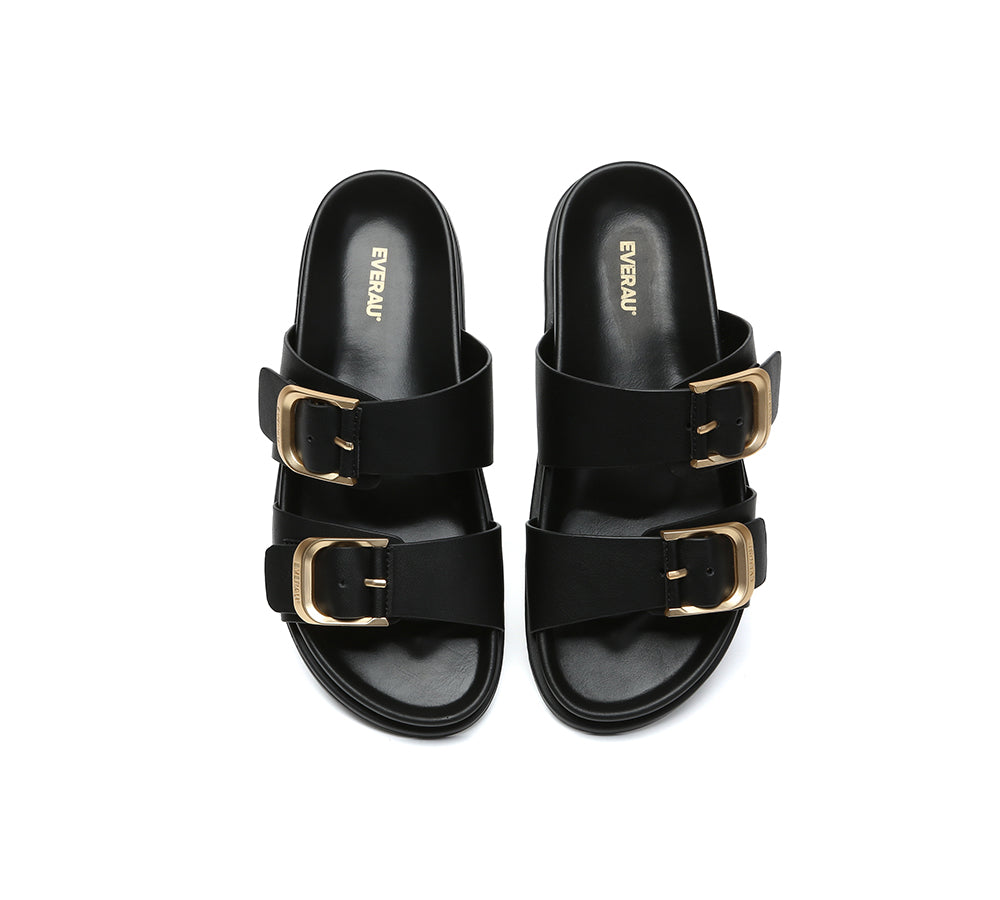 Women Double Adjustable Strap Buckle Flat Sandals Mounish
